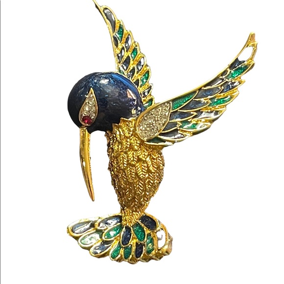 Vintage D orlan Bird of Paradise enameled crystal brooch - Picture 1 of 3